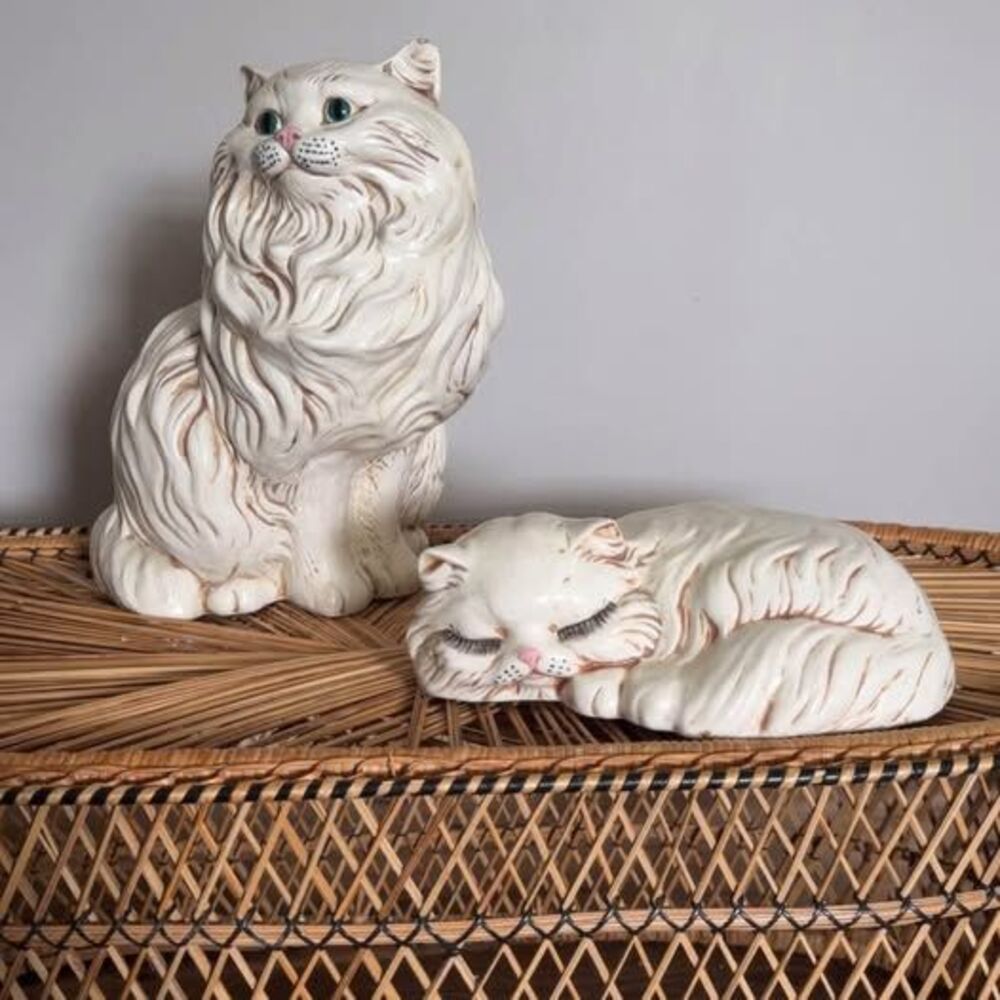 Vintage Persian Kitten Sculpture Life-Size Ceramic Cat Statue from 1975